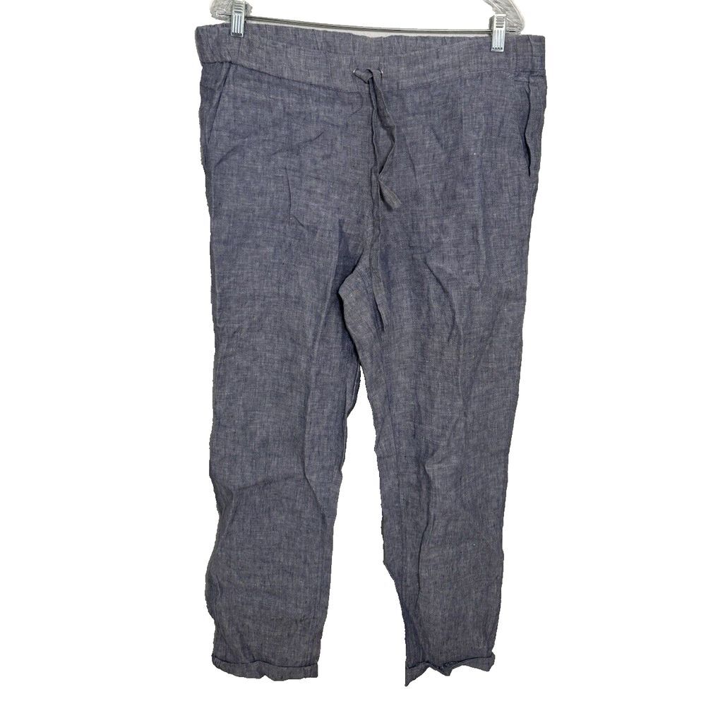 Saks Fifth Avenue Wide Leg Pants Womens L 100% Linen Soft Luxury Chambray Look‎